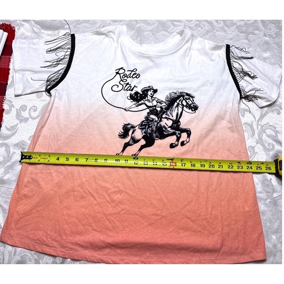 Cato Other - Cato Rodeo Star Graphic Ombre Fringe T-Shirt White Peach Kids Size 14/16W